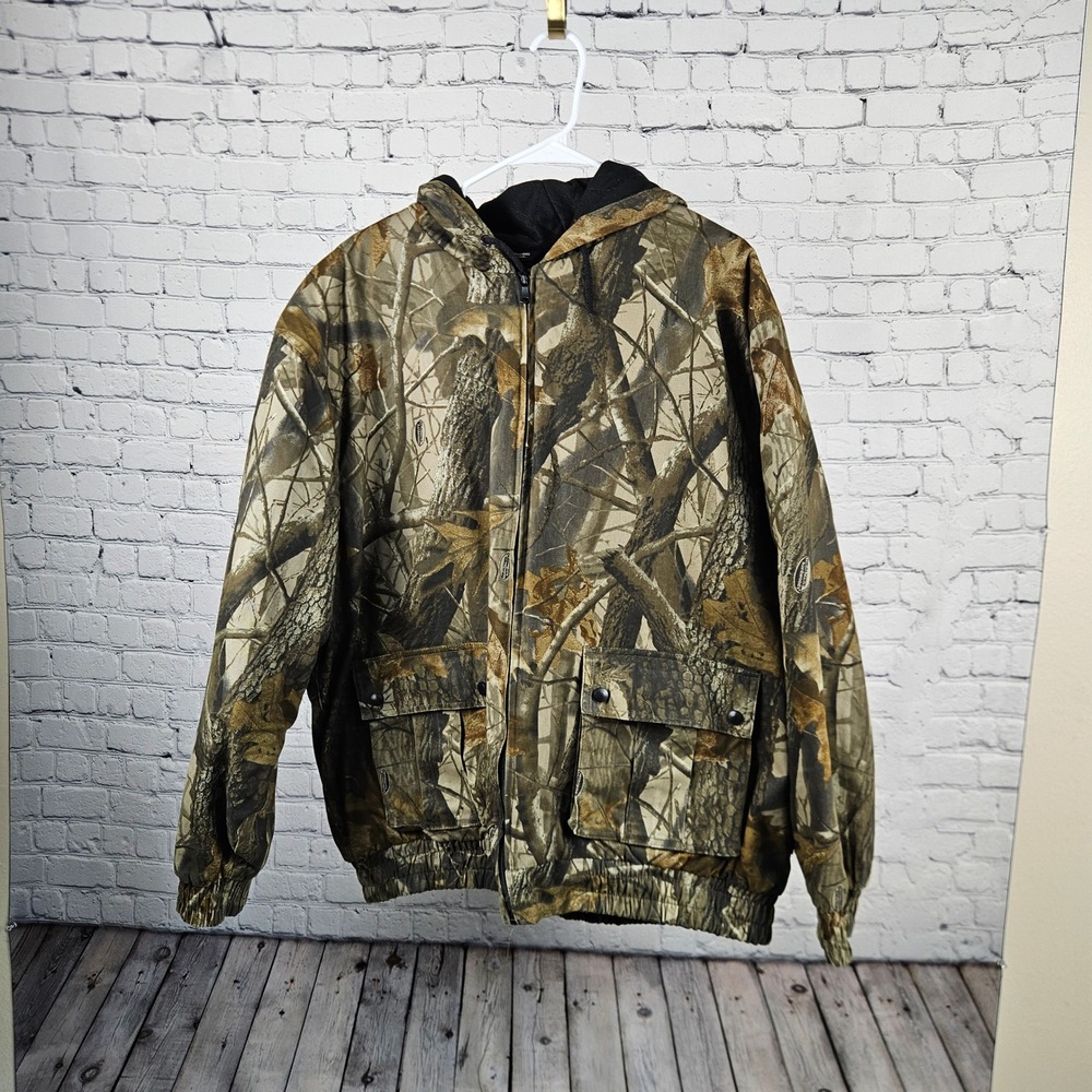 Outfitters Ridge Mens XL RealTree Camo Hooded Hunting Jacket Quilted Lined Zip